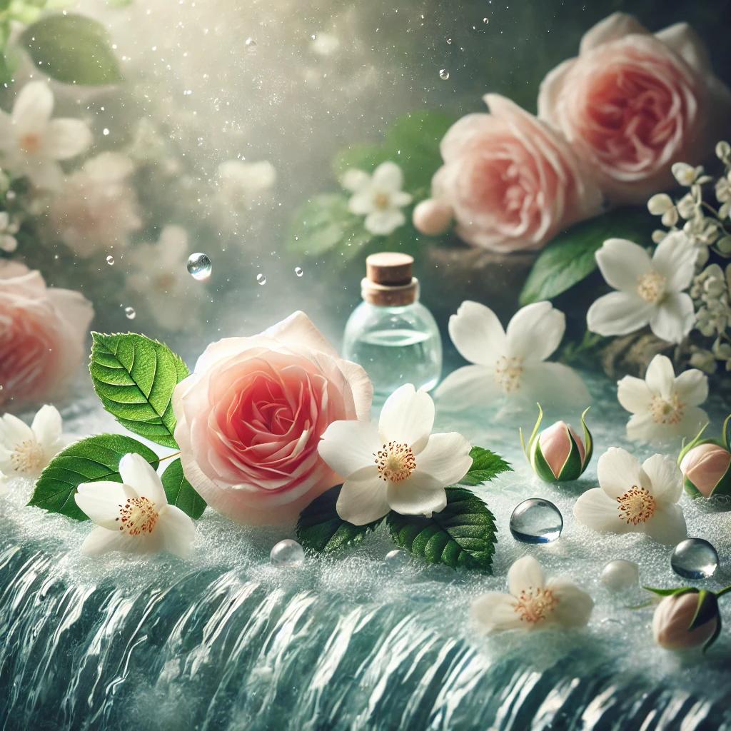 organic essential oils: Coriander, Ho Wood, Jasmine, Geranium, Amrys
